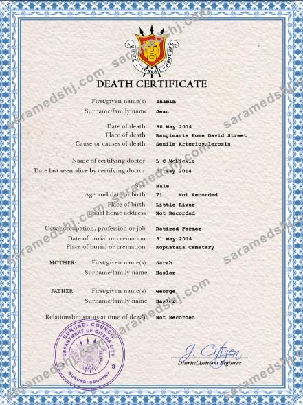 Burundi vital record death certificate PSD template